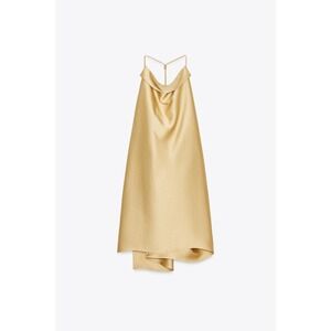 Zara Gold Satin Draped Halter Top Open Back Limited Edition 8406/352/303 XL NEW